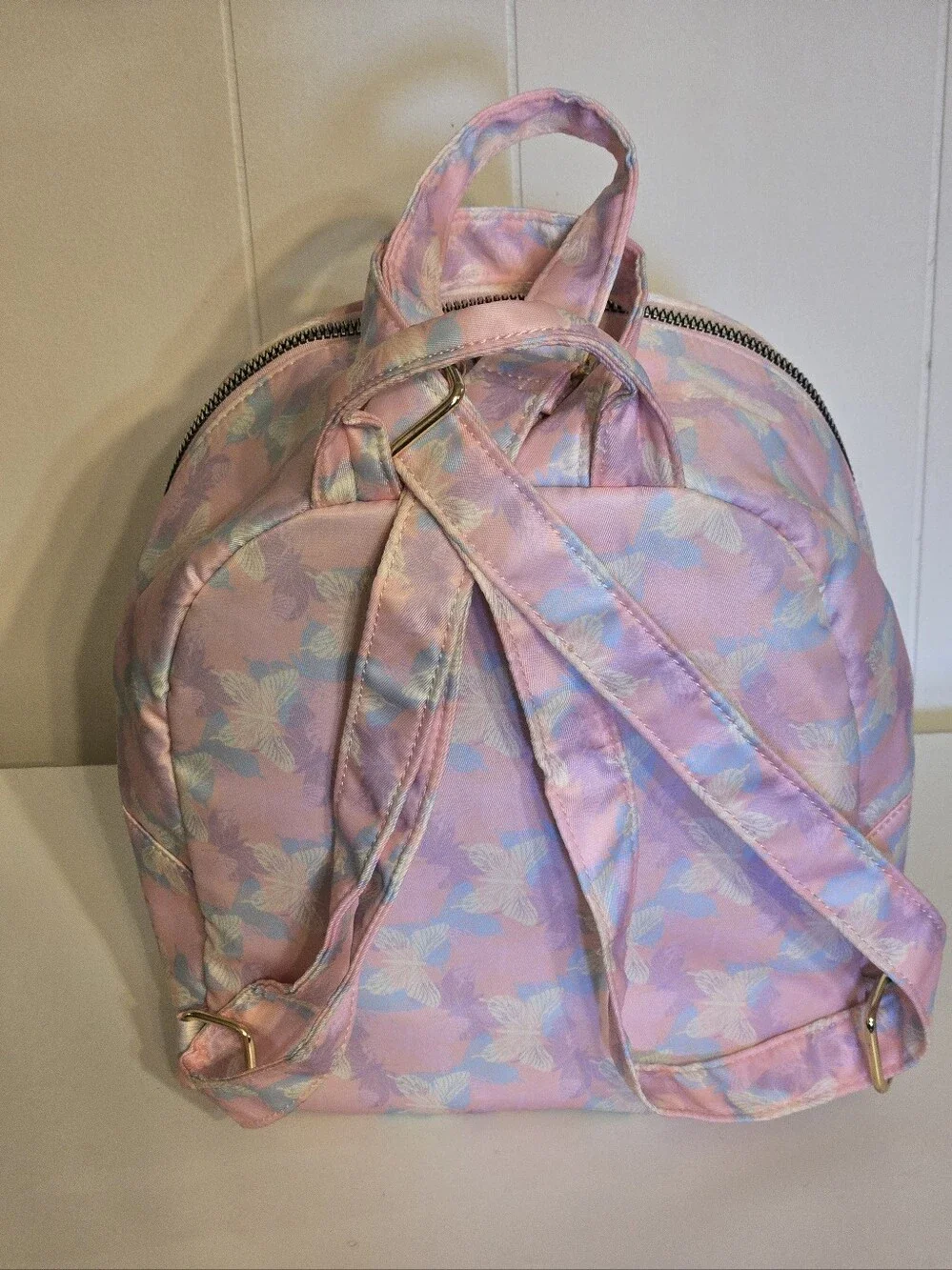 Pastel Pink Quilted Butterfly Mini Backpack for Women